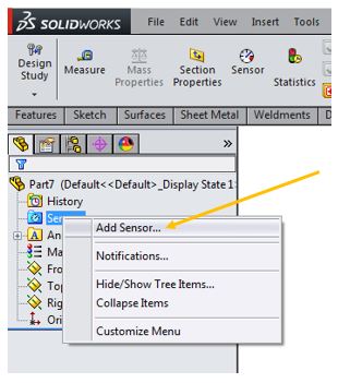 Solidworks Sensor Tool